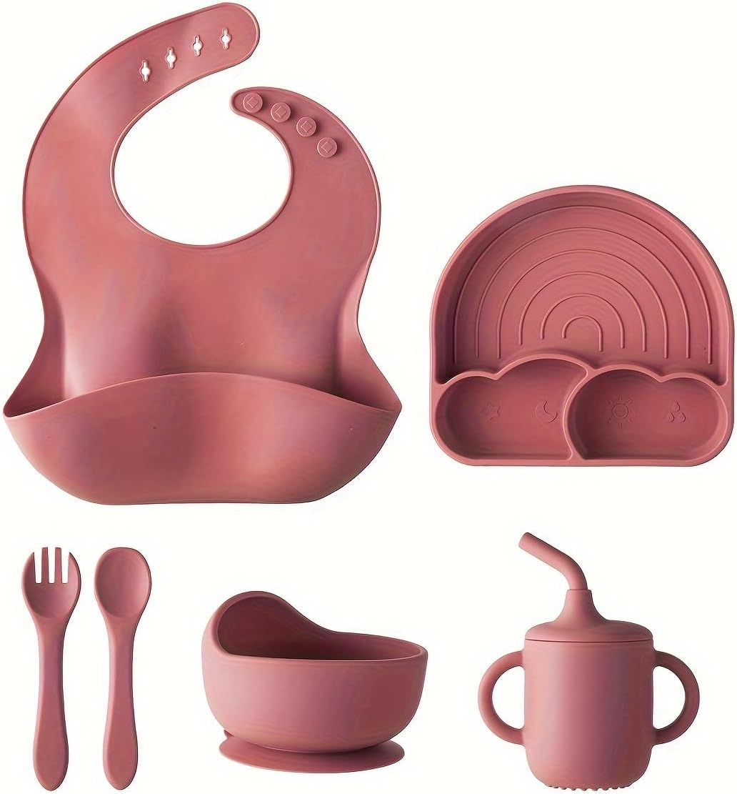 6-Piece Silicone Baby Feeding Set with Strong Suction