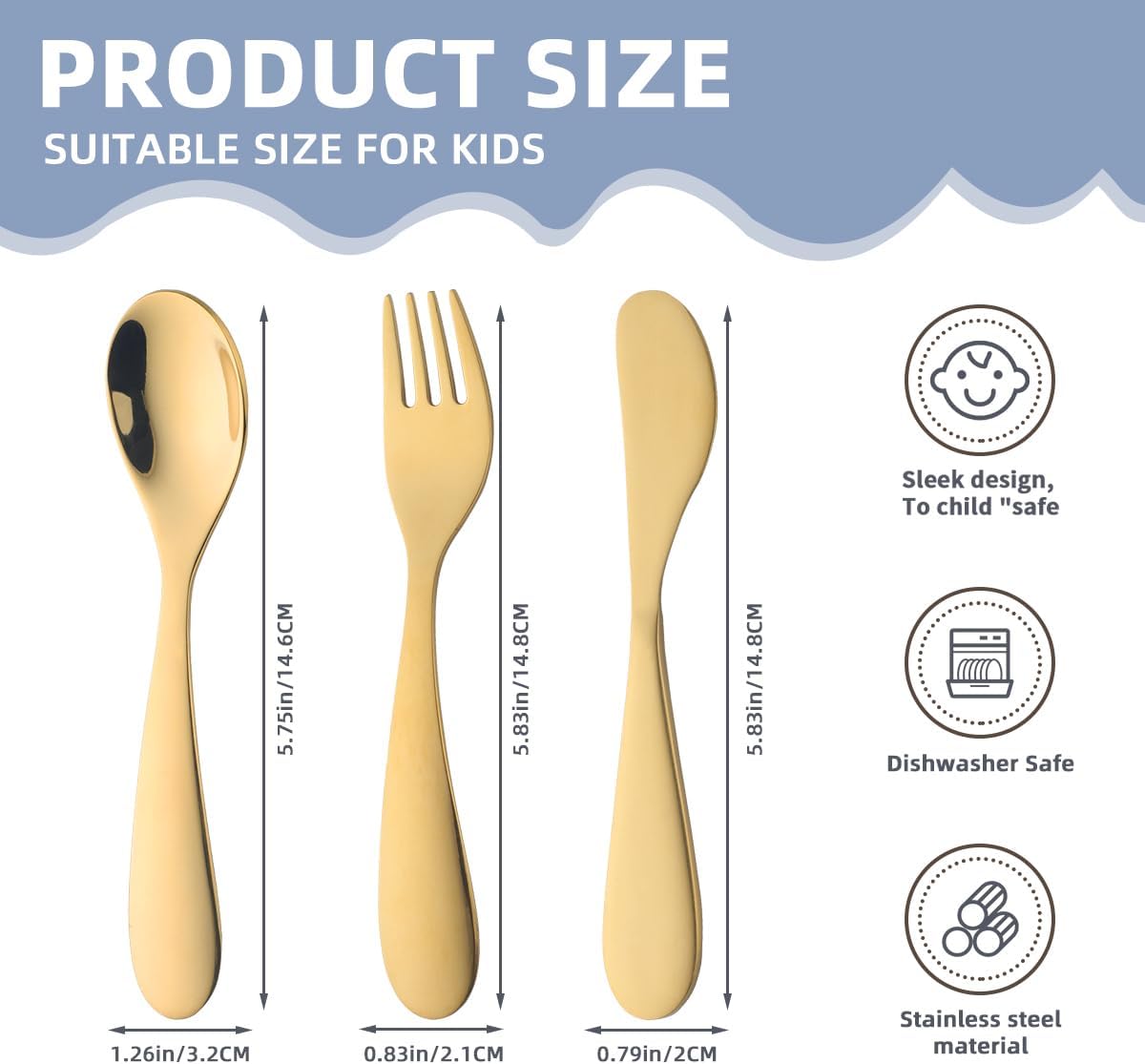 QRU 6-Piece Toddler Flatware Set Safe Stainless Steel Utensils for Kids