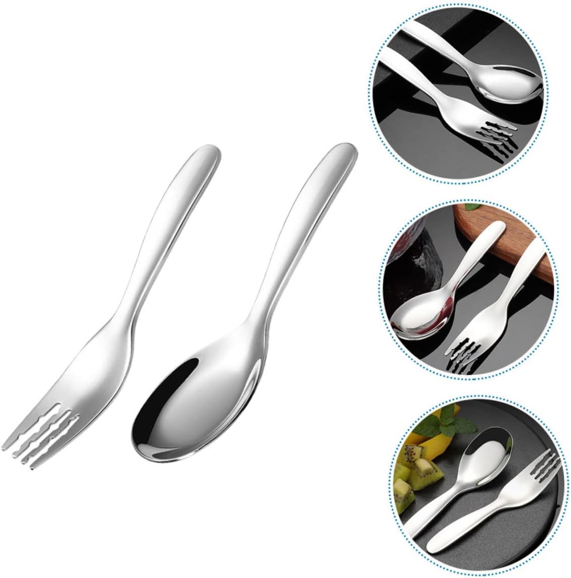 ORFOFE 2PCS Stainless Steel Spoon and Fork Set for Little Hands