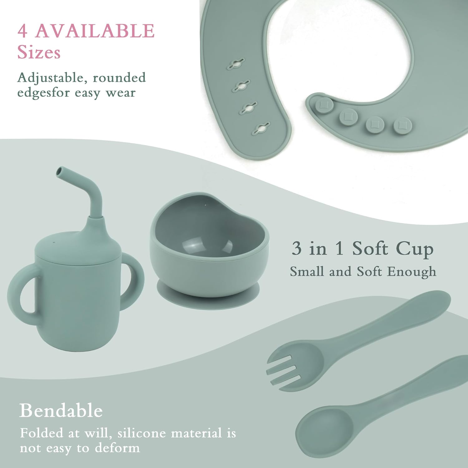 6-Piece Silicone Baby Feeding Set with Strong Suction