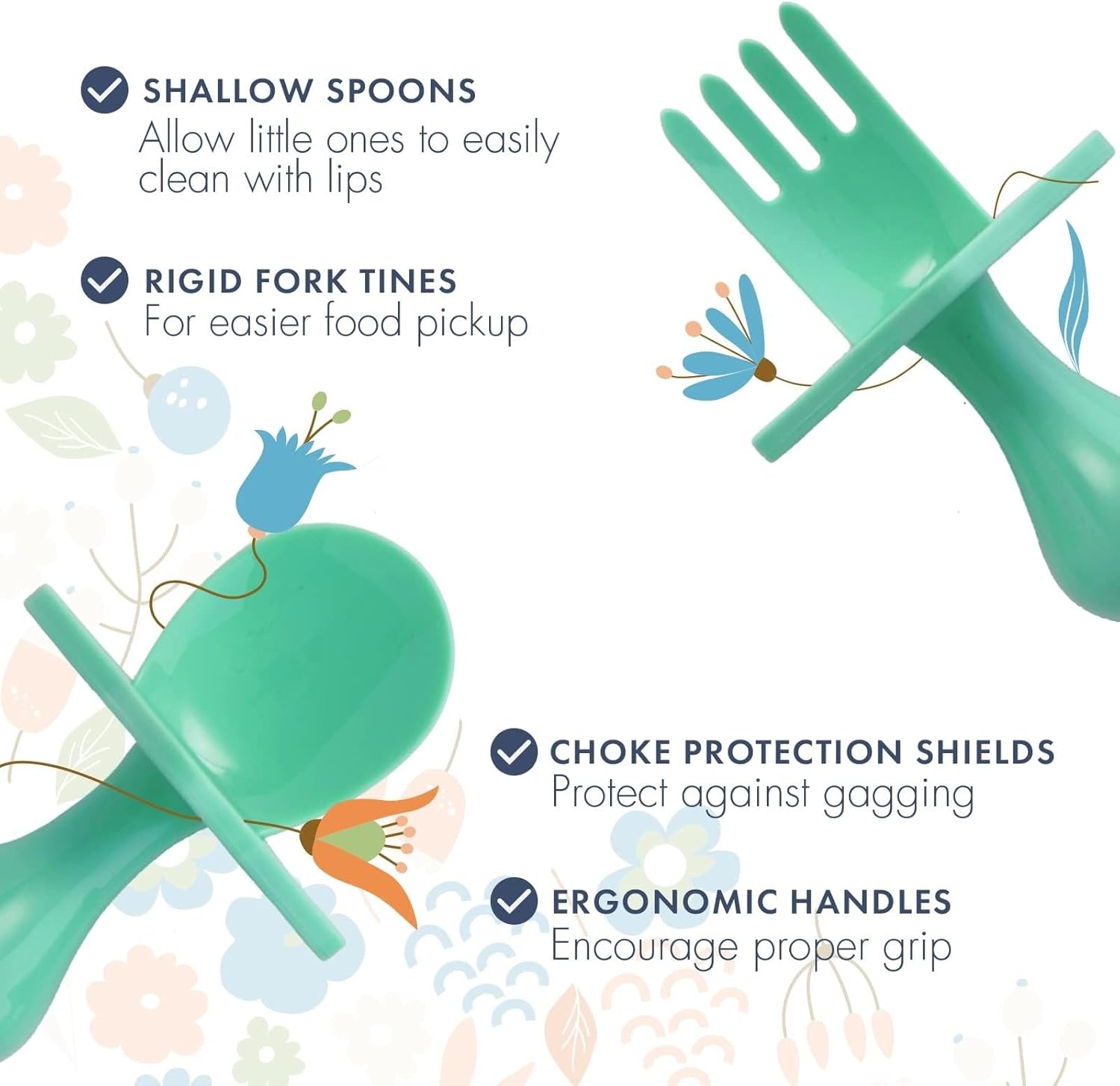 Nooli Toddler Spoons and Forks Set BPA Free Mint