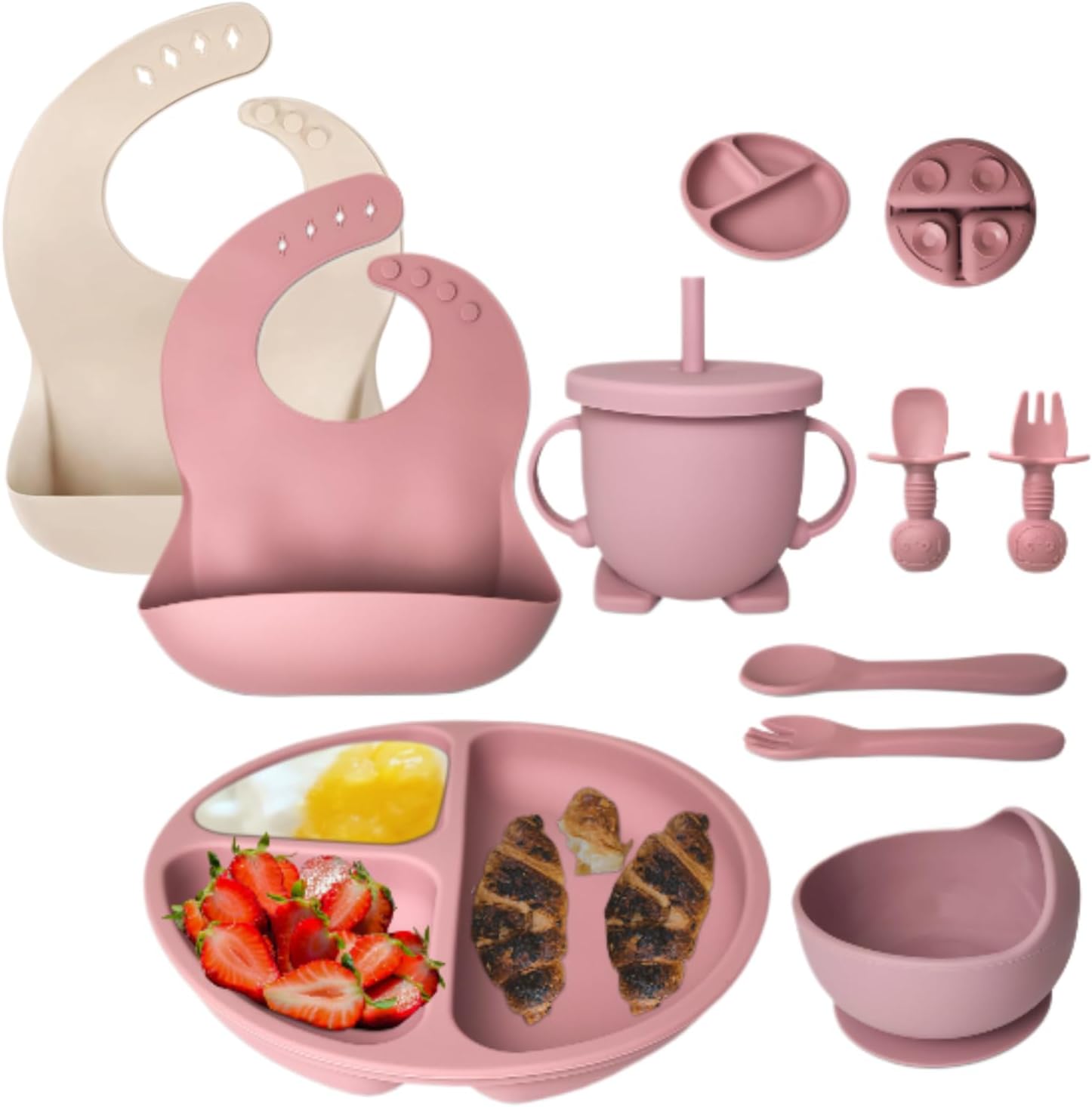 10 Pcs Silicone Baby Utensils Set Anti-Choke Self-Feeding
