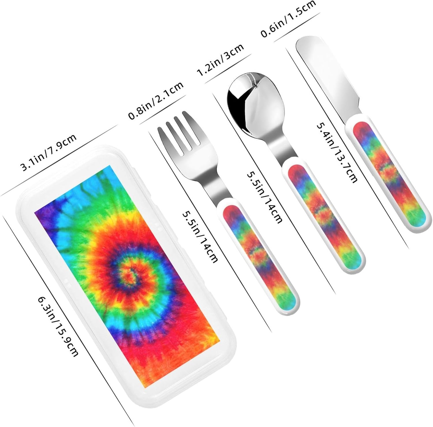 Tie Dye Hippies Print Flatware Set with Travel Case