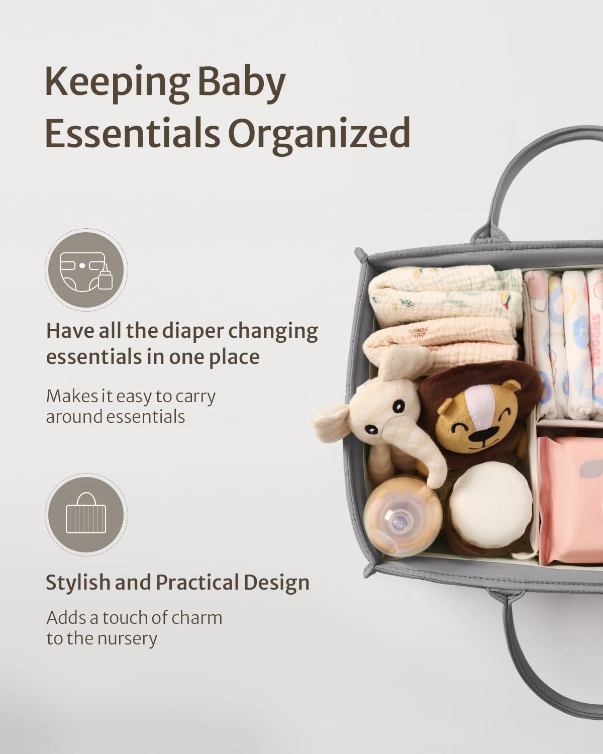 Blissful Diary Diaper Caddy Organizer Light Gray