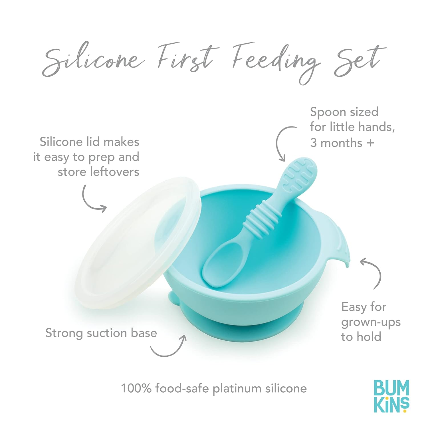Bumkins Baby Bowl with Suction 4 Spoons and Lid - Blue