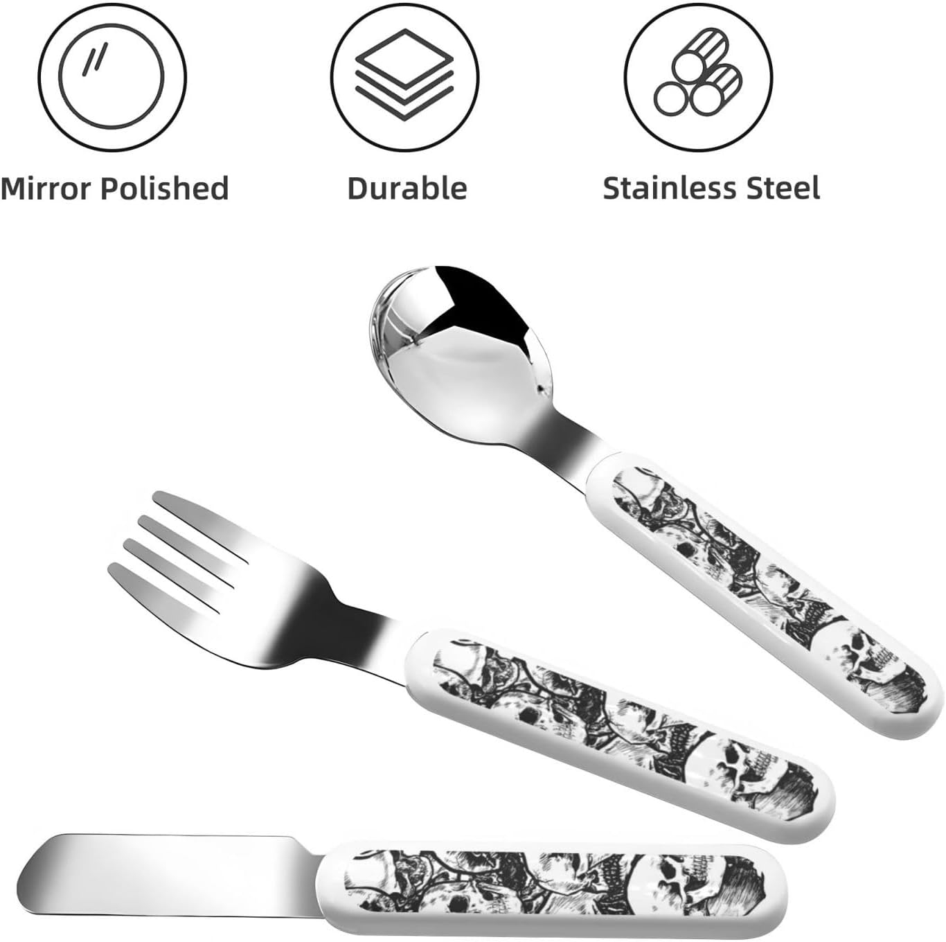 Black and White Skulls Print Stainless Steel Flatware Set with Travel Case