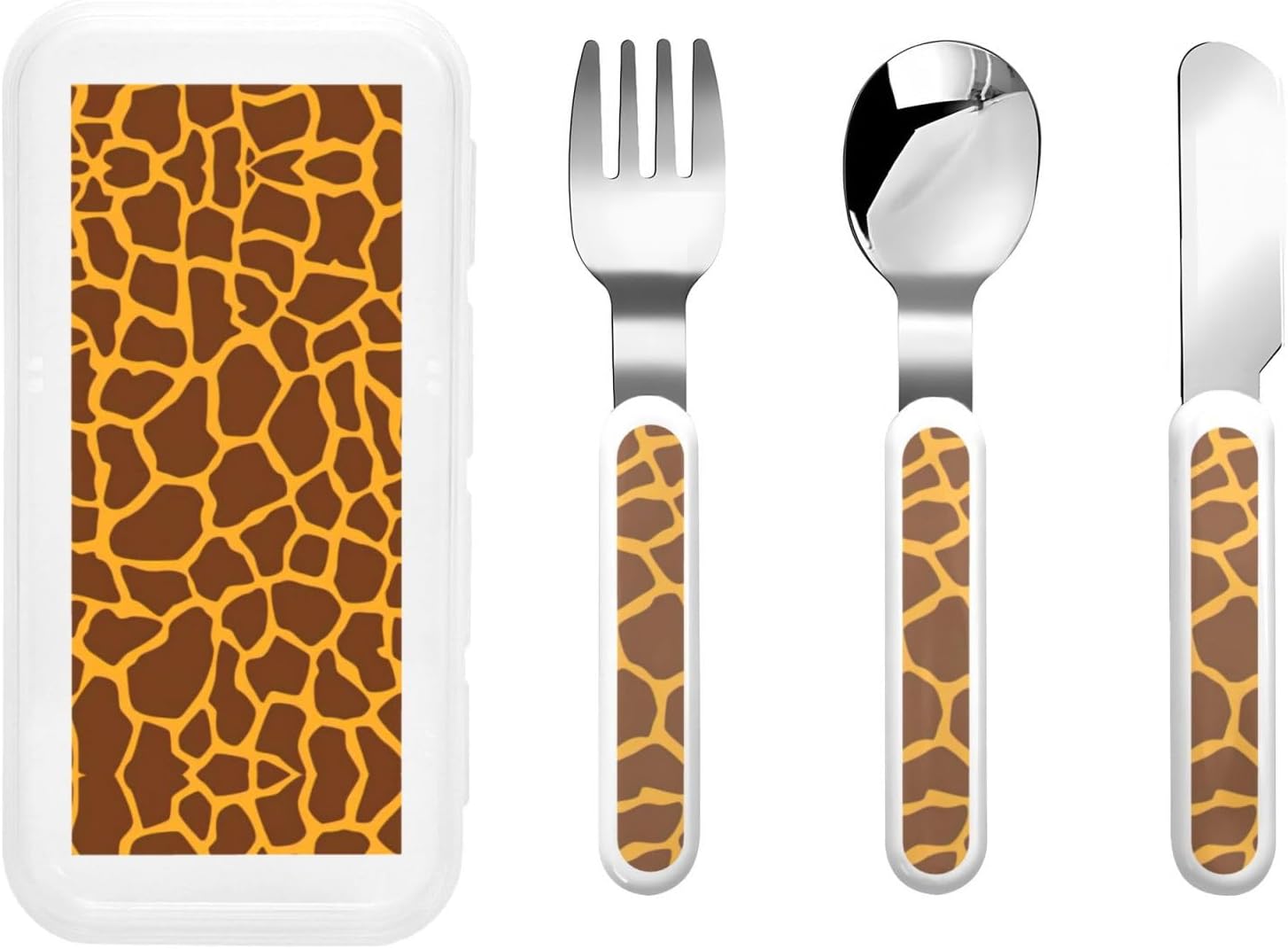 Giraffe Print Cutlery Set with Travel Case Stainless Steel Forks and Spoons