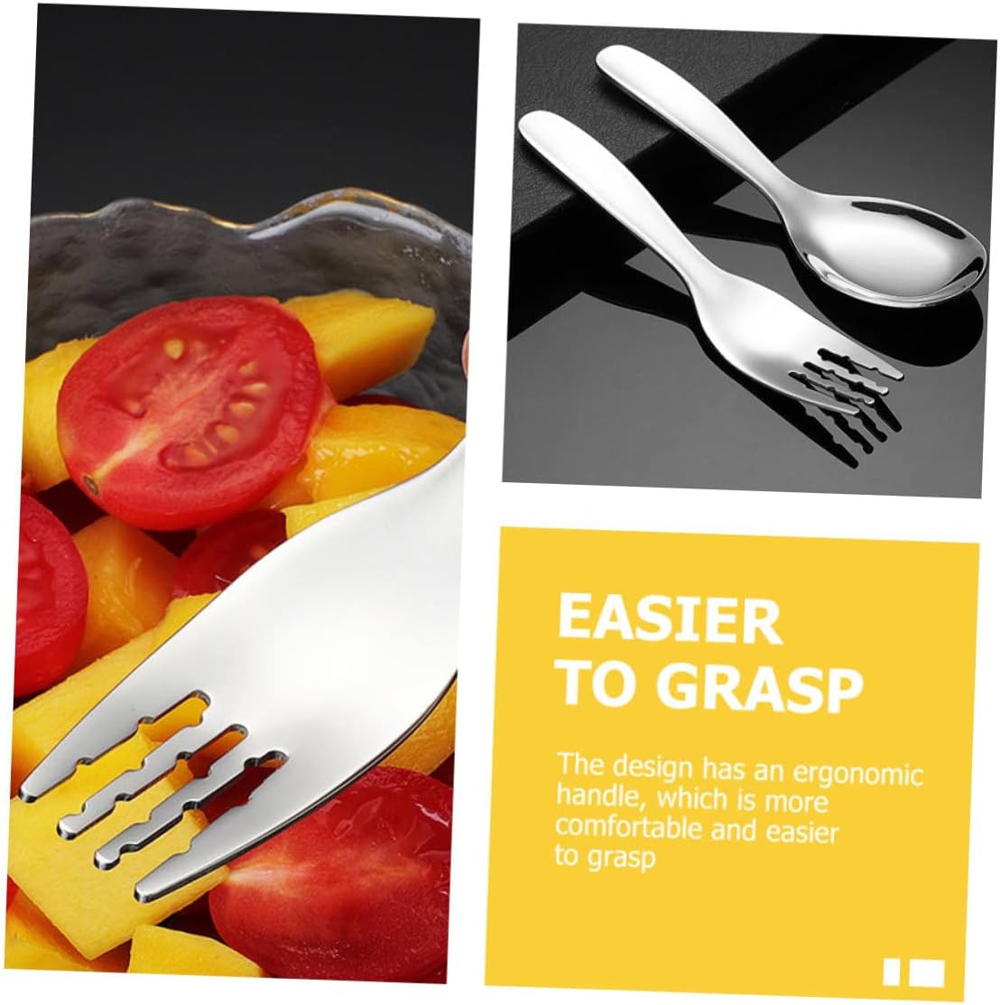 2PCS Stainless Steel Training Fork and Spoon Set for Babies
