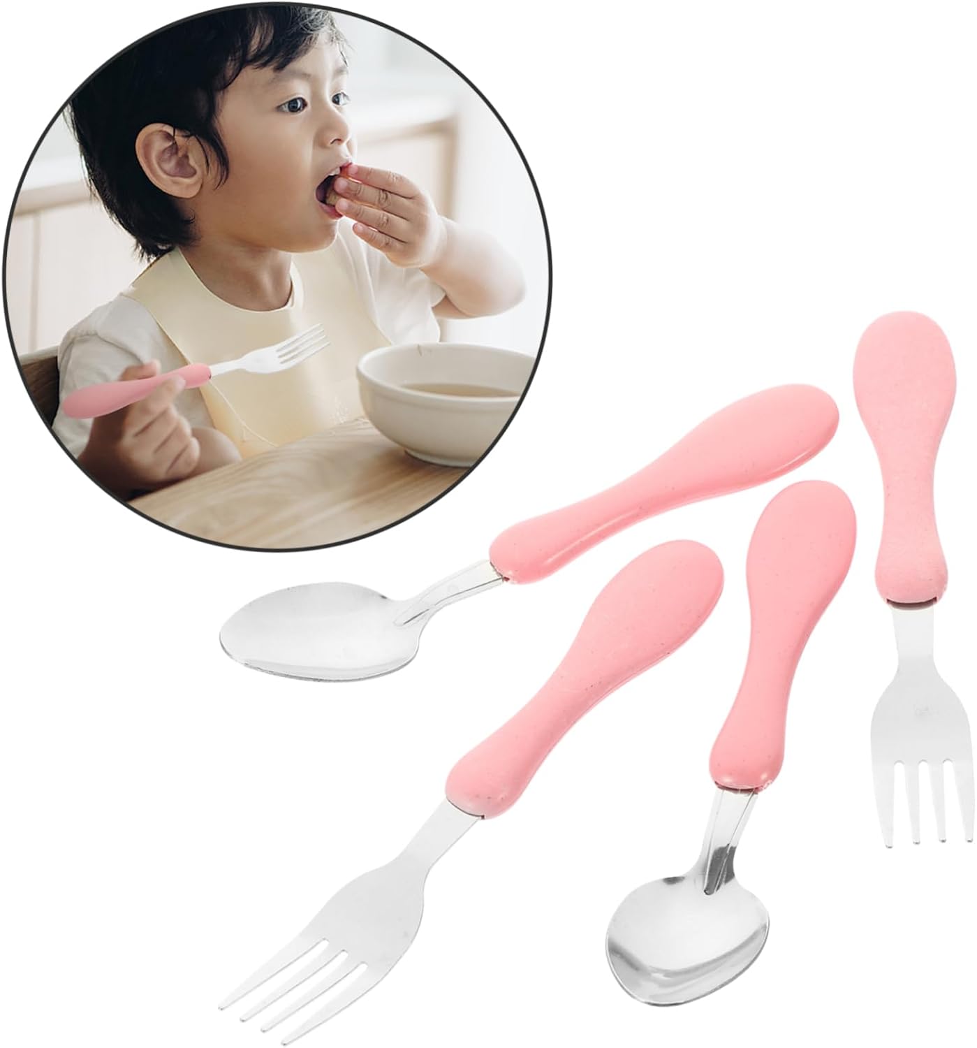 4pcs Cartoon Forks Spoons with Silicone Handles
