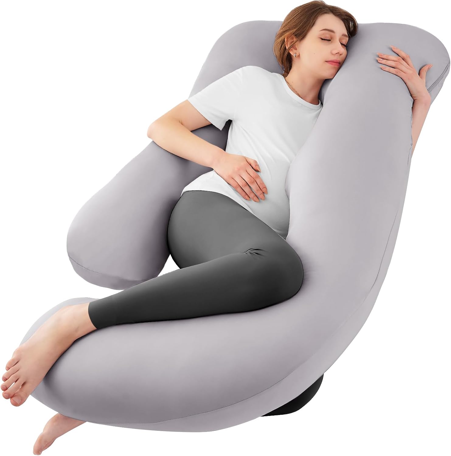 Sasttie U Shaped Pregnancy Pillow with Cooling Cover