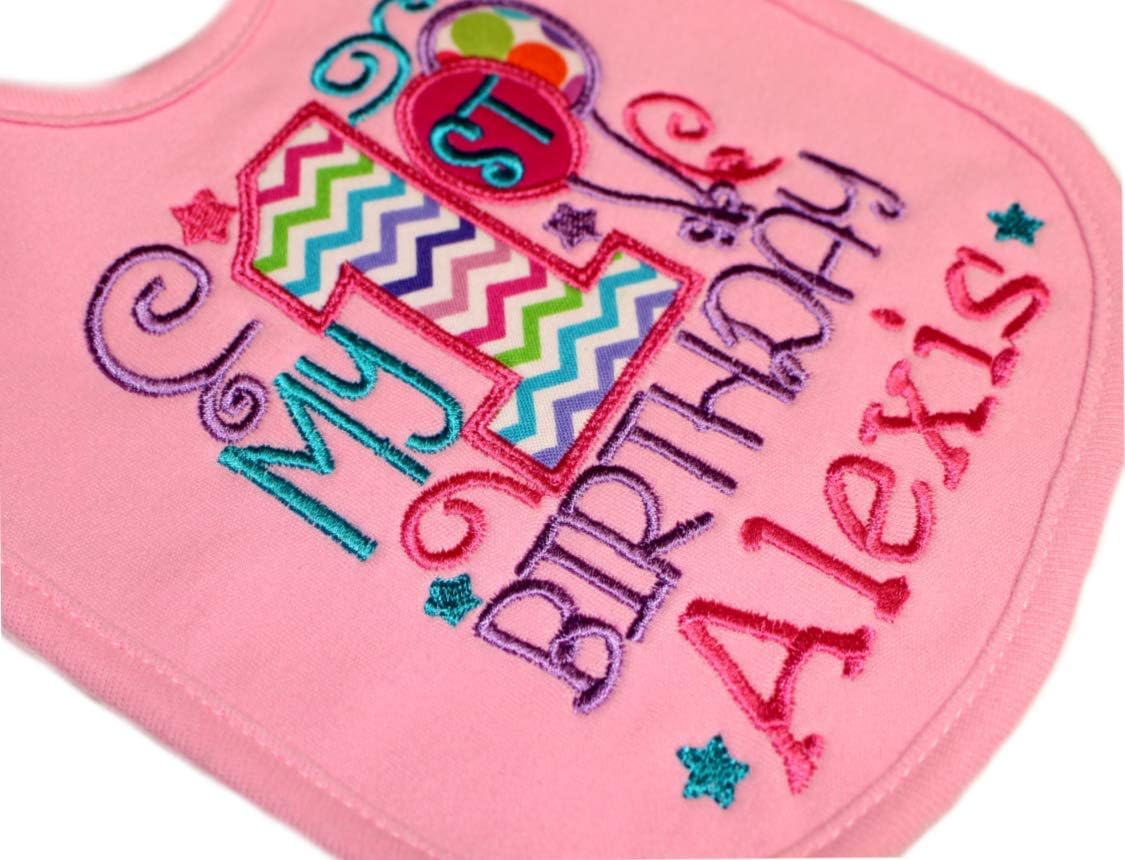 First Birthday Girl Bib with Custom Name 1