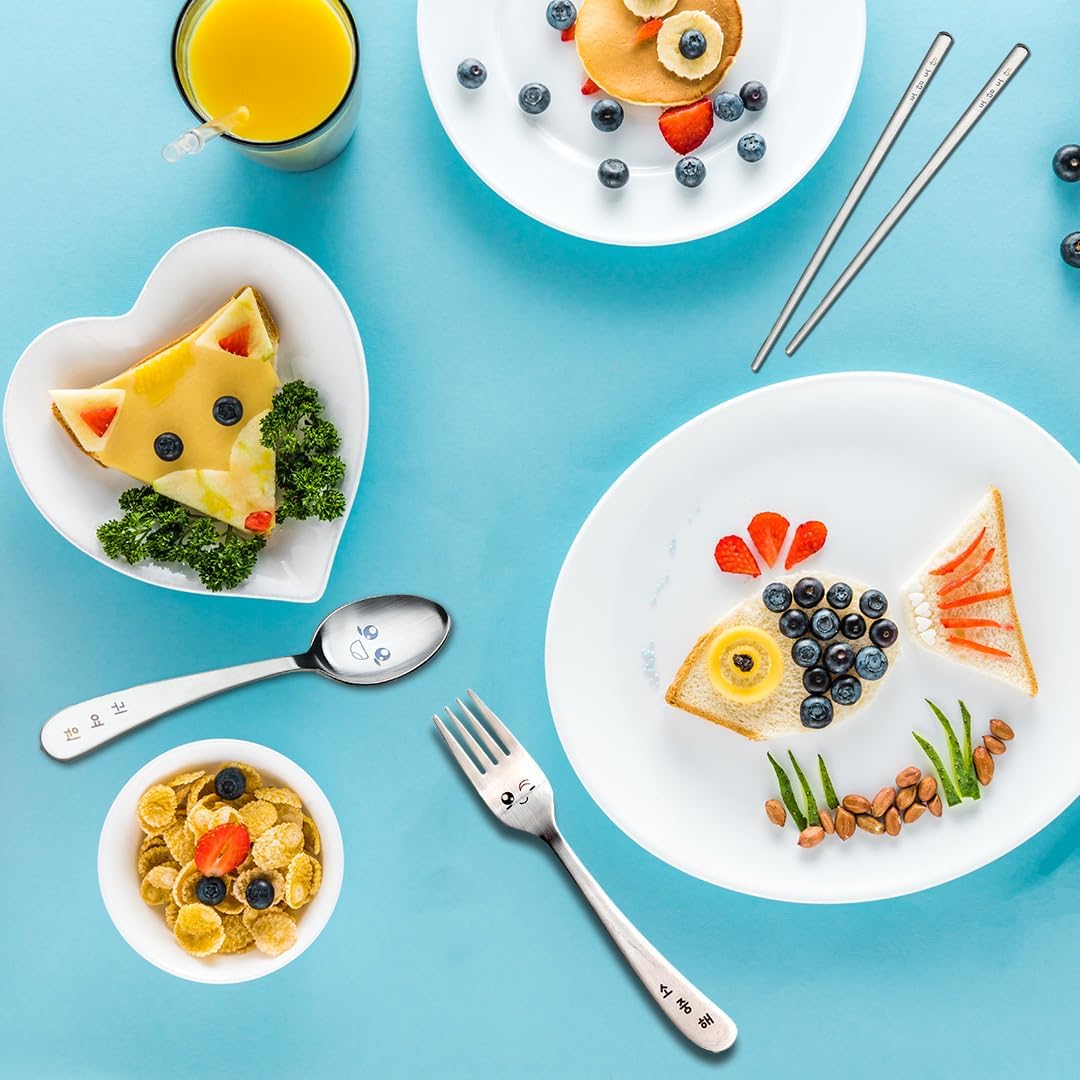 BAPMOO Kids Cutlery Set with Happy Face Engraving