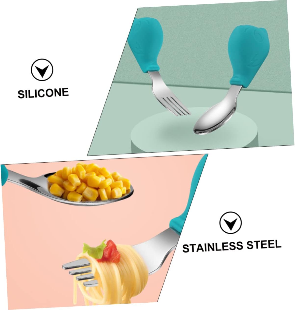 COLLBATH Baby Fork and Spoon Set with Handle 1