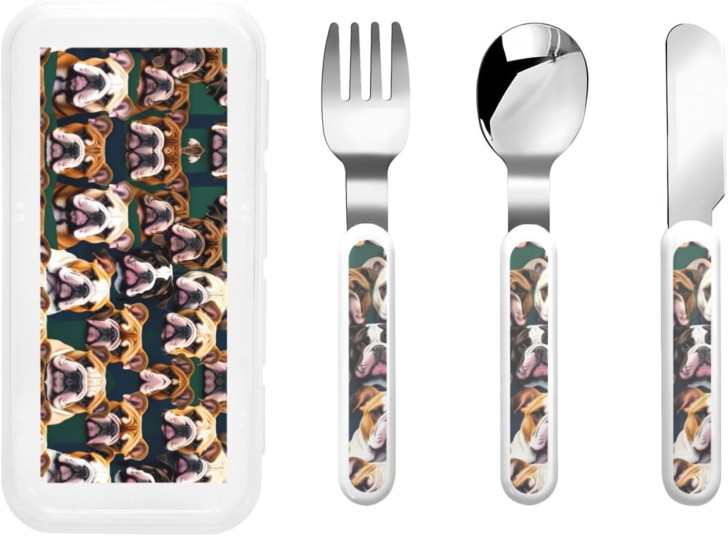 Cute English Bulldog Print Cutlery Set with Travel Case