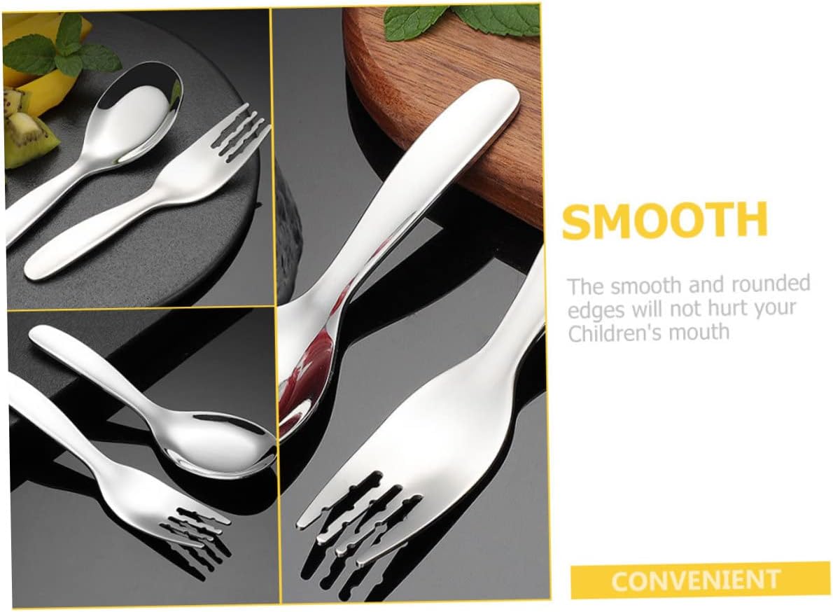 Hoement 2PCS Stainless Steel Fork and Spoon Kit for Self Feeding