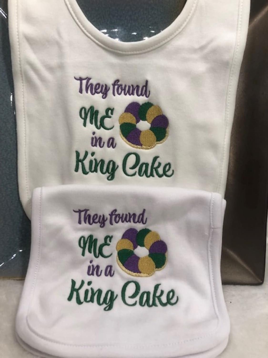 Handmade King Cake Bib Burp Cloth Set for Baby