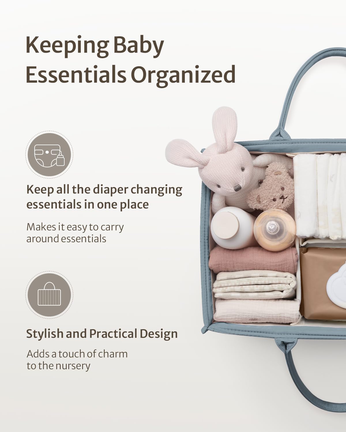 Blissful Diary Baby Diaper Caddy Organizer Dusty Blue