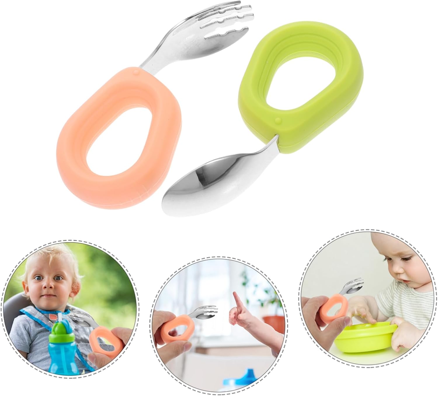 Anneome Stainless Steel Silicone Feeding Utensils Set