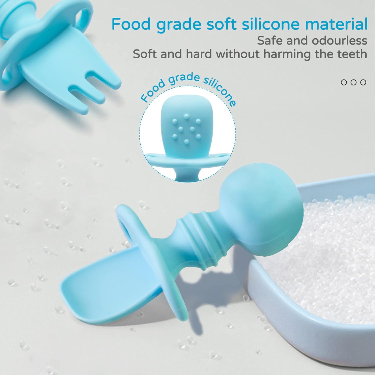 Silikong Silicone Baby Fork and Spoon Set Blue