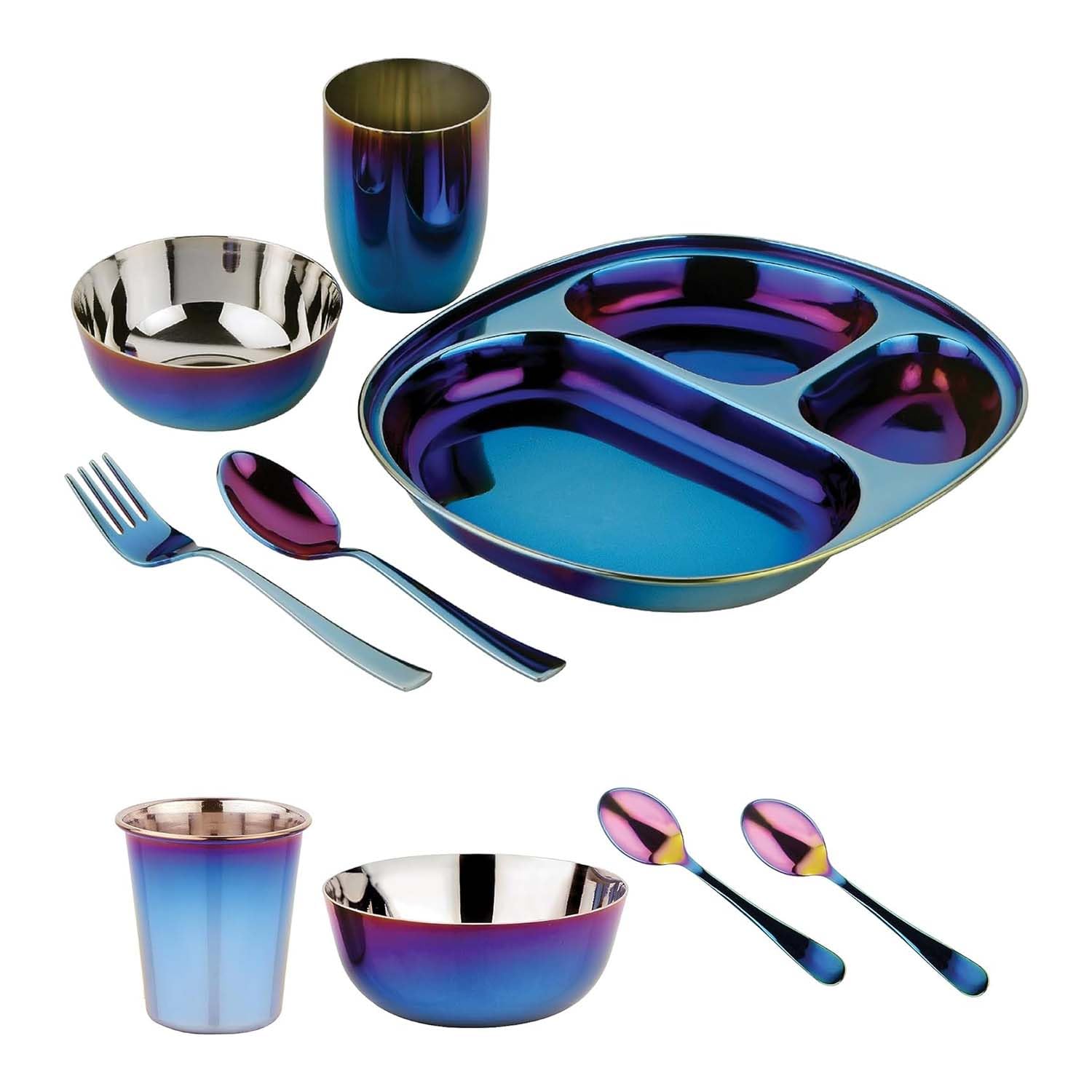 Ahimsa 9 Piece Dish Set - Iridescent Blue