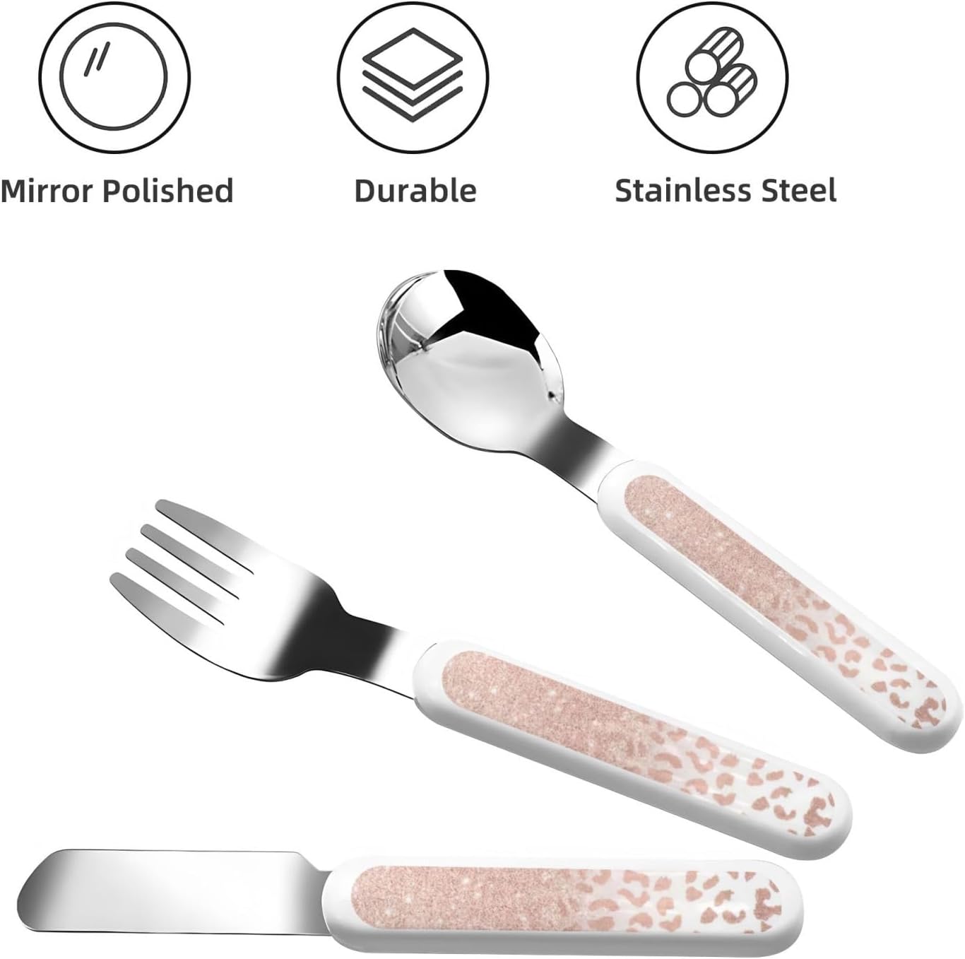 Rose Gold Glitter Print Utensil Set with Travel Case