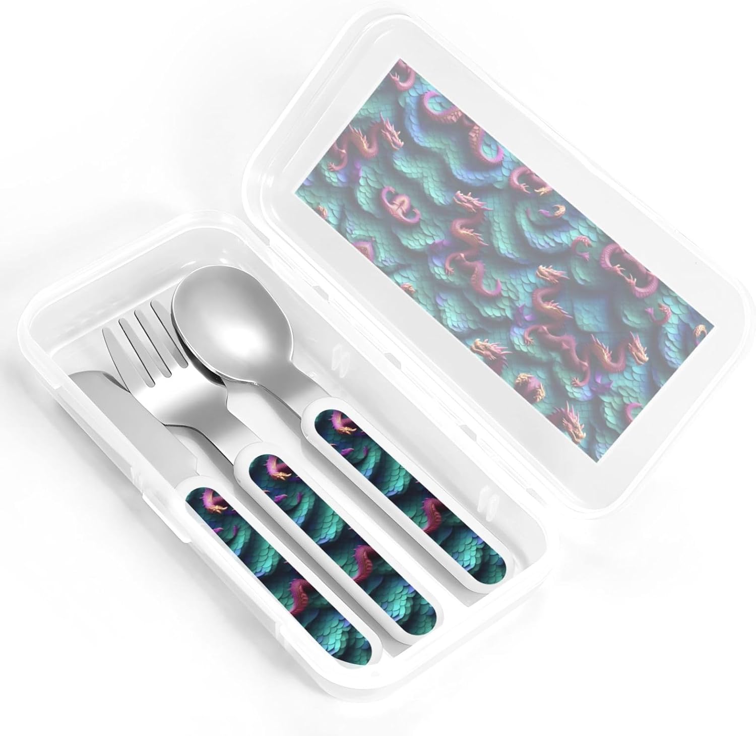 3D Magical Dragon Scales Print Flatware Set with Travel Case