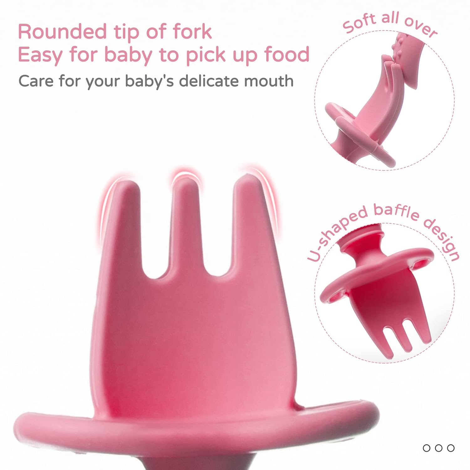 Silikong Silicone Baby Fork and Spoon Set for 6 Months Pink