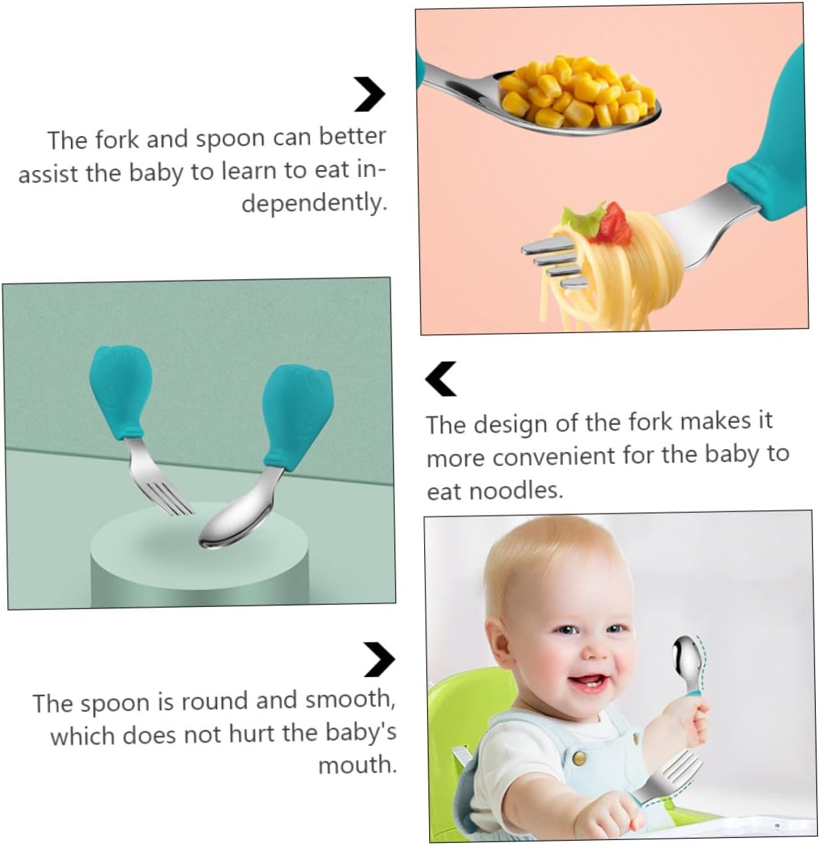 VOSAREA Training Fork and Spoon Set 2pcs for Babies