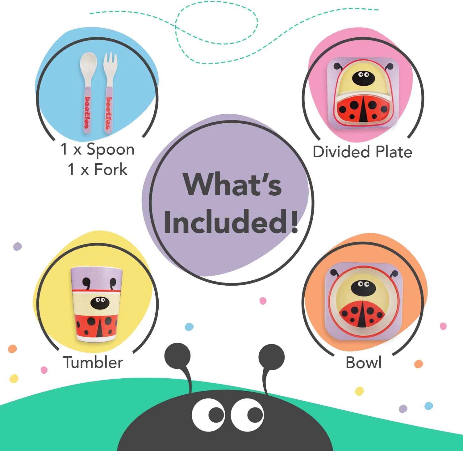 Bamboo Kids Plate and Bowl Set with Cup Utensils