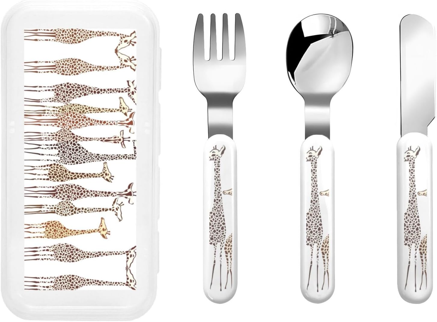Cute Giraffes Cartoon Print Flatware Set with Travel Case