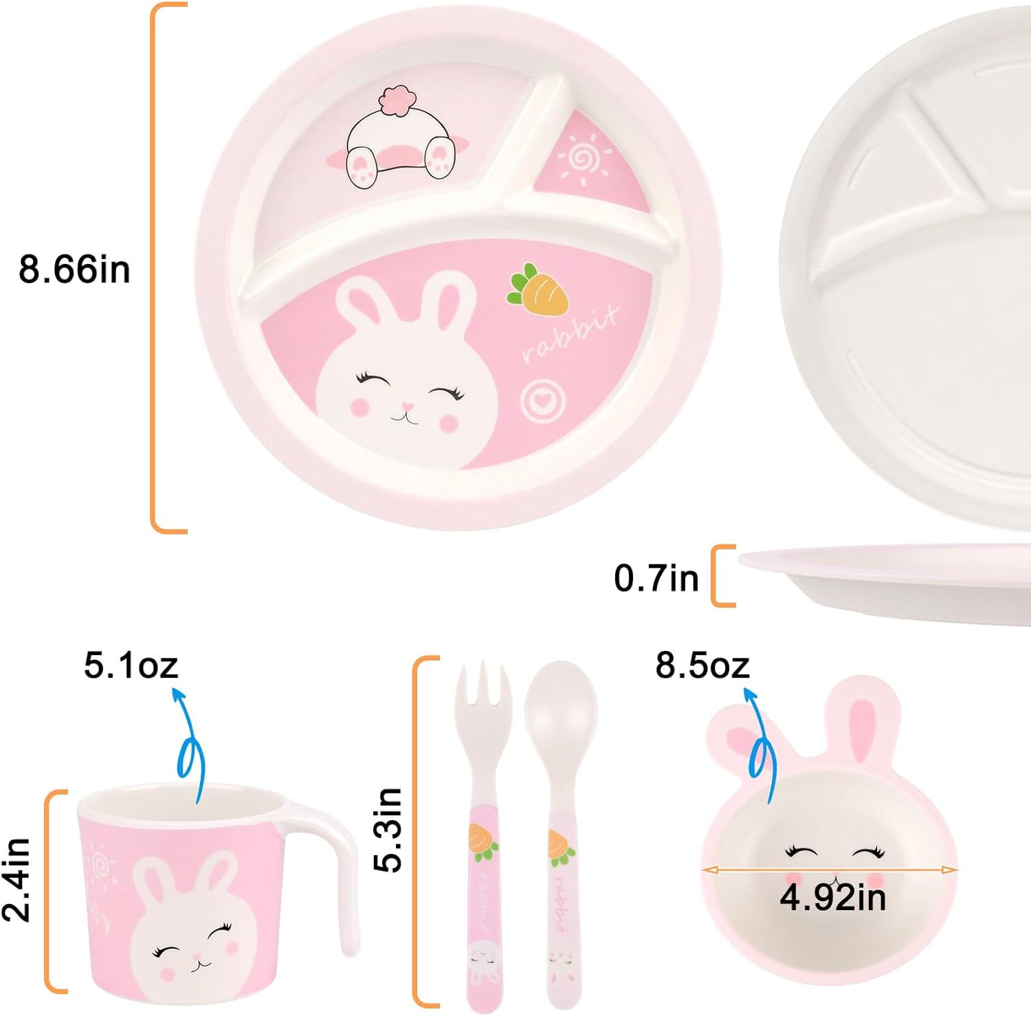 PHEENOWL Rabbit Toddler Plate Set 5 Pieces 1