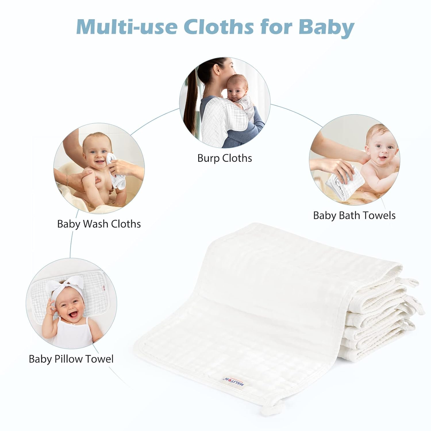 Maliton 6 Pack Muslin Burp Cloths 20x10 100 Cotton 1