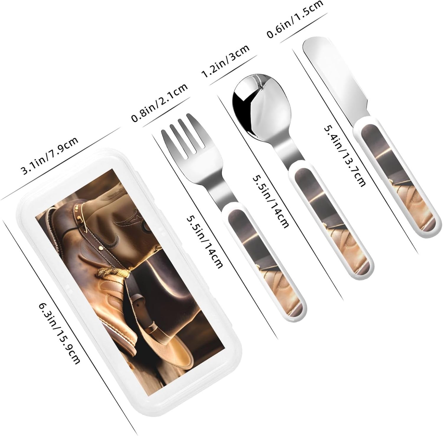 Cowboy Hat and Boots Print Cutlery Set with Travel Case