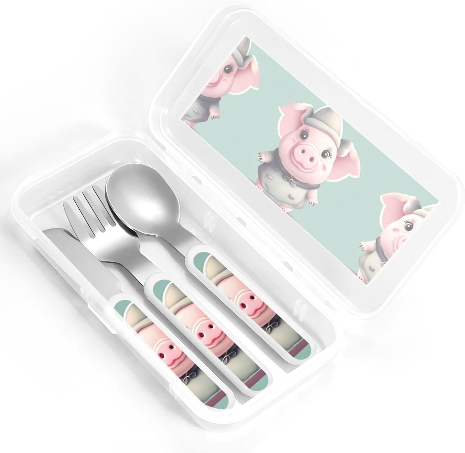 Cute Pig Print Stainless Steel Flatware Set with Travel Case 1