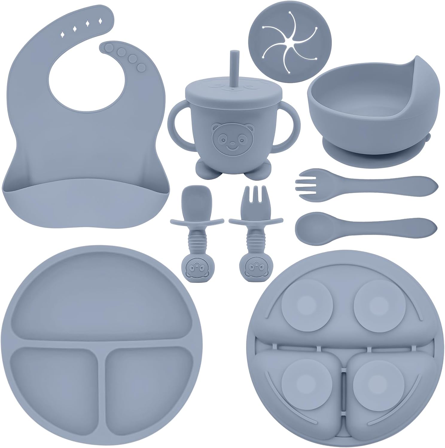 Munlinder Silicone Baby Feeding Set Blue Gray 1