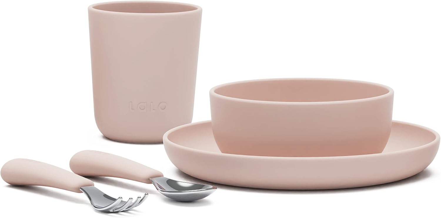 Lalo Big Bites Kids Dinnerware Set - 5 Pieces Dishwasher Safe BPA Free Grapefruit