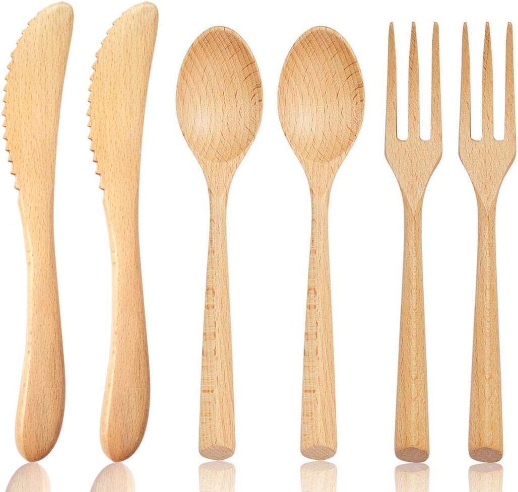 Pounique Wooden Cutlery Set 6 Pieces Eco-Friendly 1