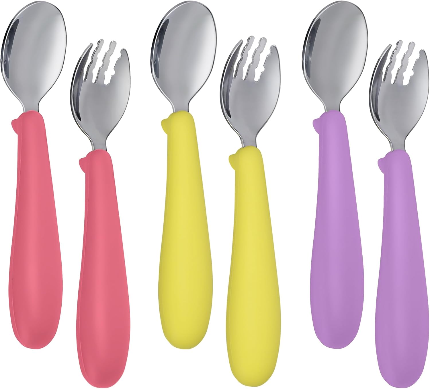 Toddler Utensils Set with Silicone Handles 6PCS Watermelon Yellow Purple