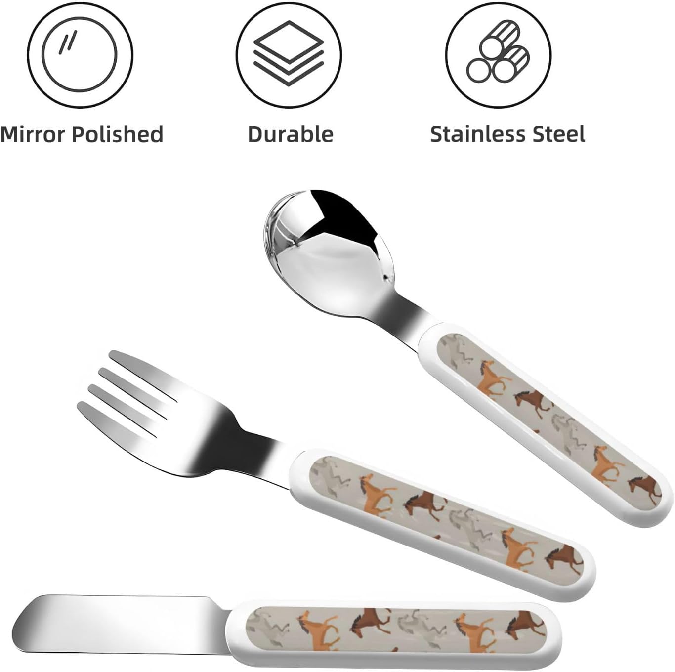 Cute Horse Print Cutlery Set with Travel Case 1