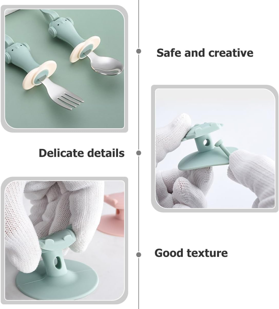 GRIRIW Training Spoon Fork Set with Anti Drop Chain Suction Design