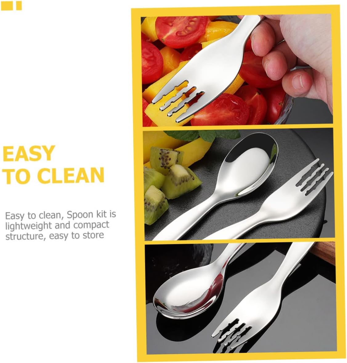 ORFOFE 2PCS Stainless Steel Spoon and Fork Set for Little Hands