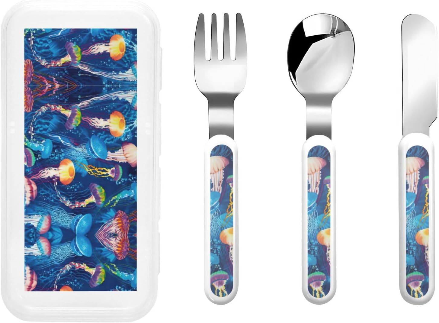 Colored Jellyfish Print Flatware Set with Travel Case