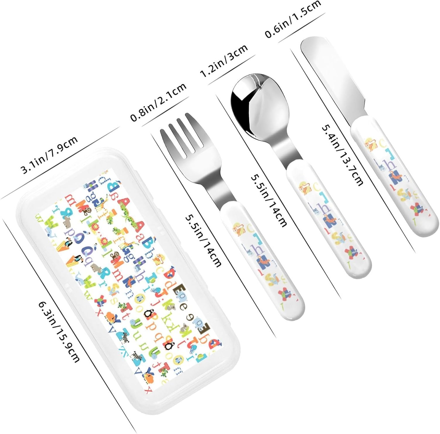 Colourful Animal Alphabet Silverware Set with Travel Case