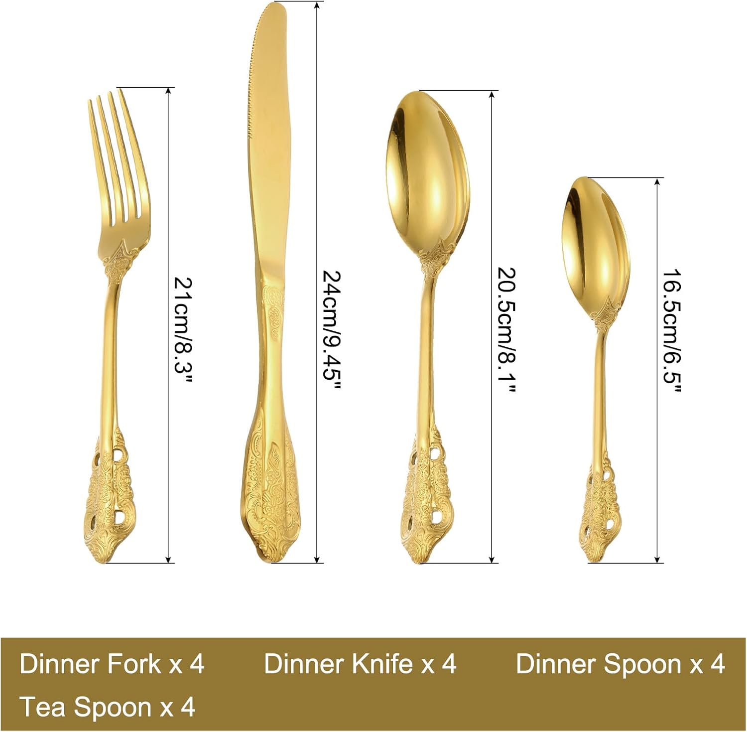 Uxcell 4-Piece Stainless Steel Flatware Set - Gold
