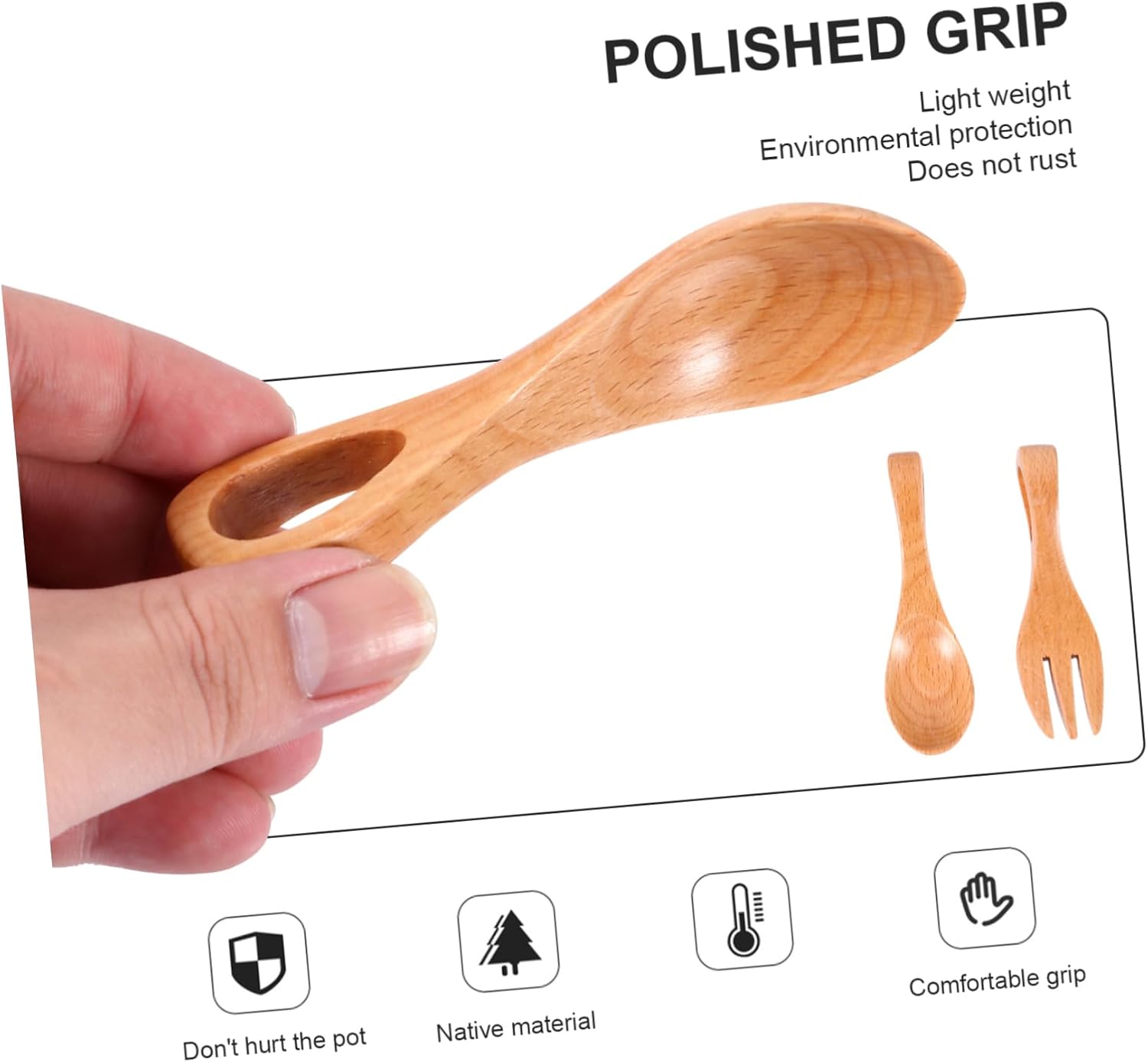 OKUMEYR Wooden Kids Cutlery Set with Spoon and Fork