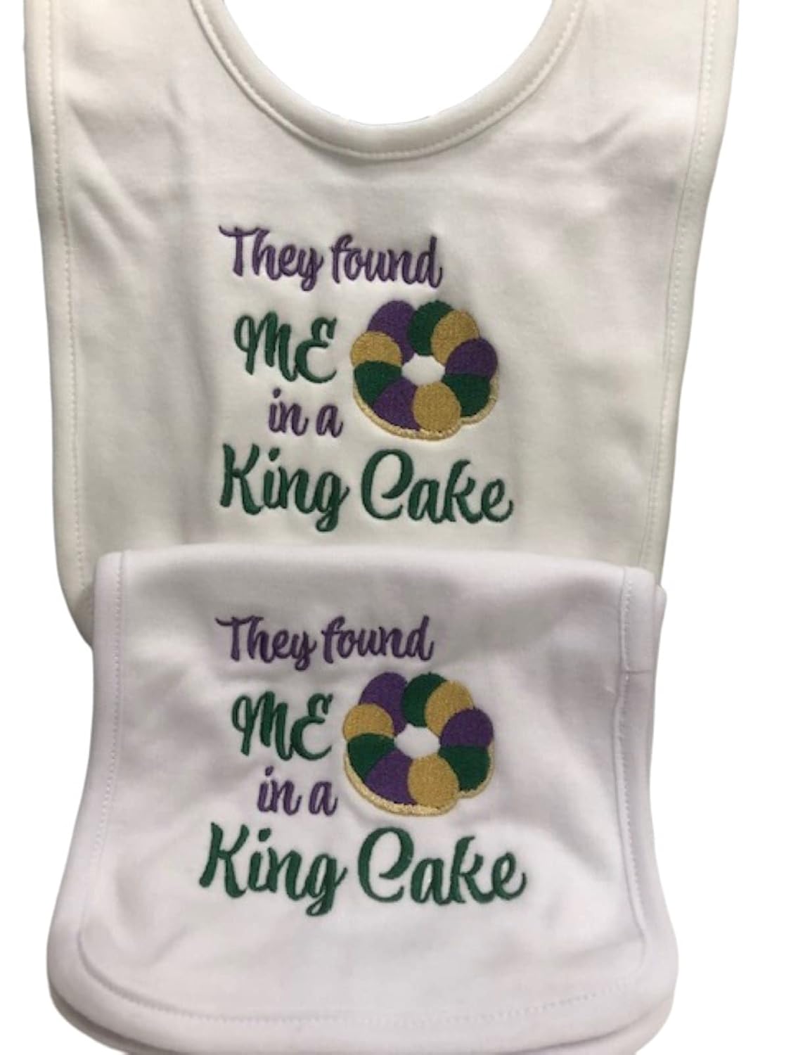 Handmade King Cake Bib Burp Cloth Set for Baby