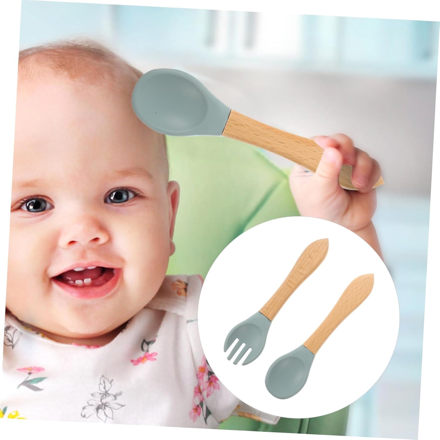 SHOWERORO Fork and Spoon Set for Safe Baby Feeding