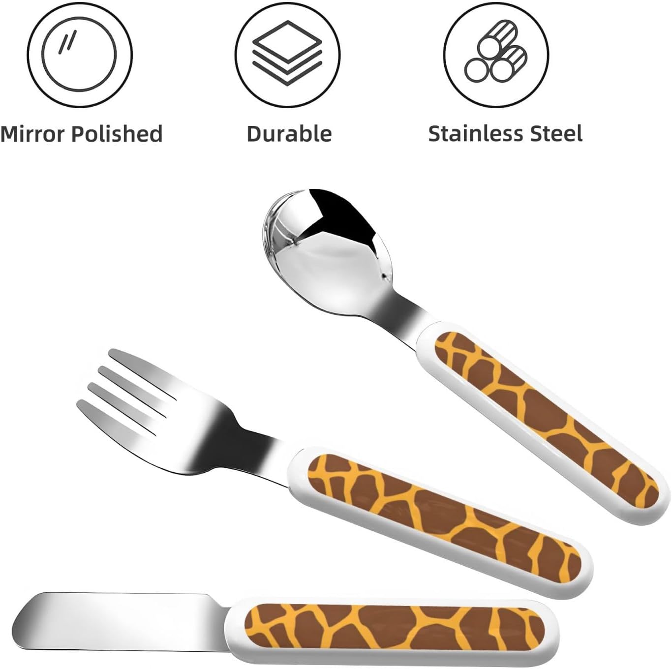 Giraffe Print Cutlery Set with Travel Case Stainless Steel Forks and Spoons