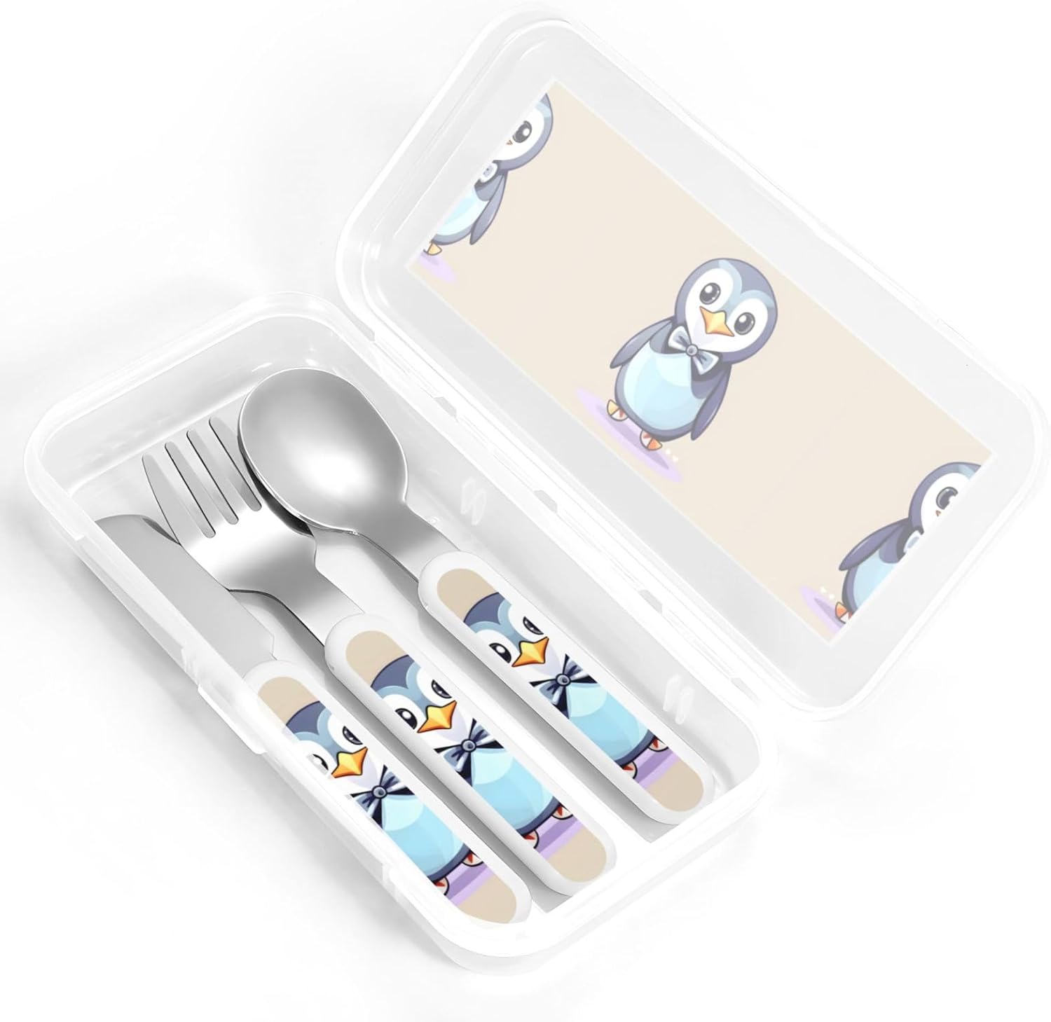 Cute Penguin Print Utensils Set with Travel Case