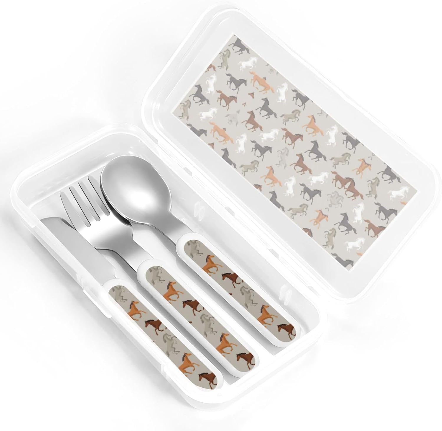 Cute Horse Print Cutlery Set with Travel Case 1
